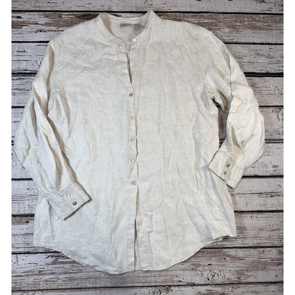 Chico's Tops - Chico's Linen‎ Shirt 3 XL Beige Tunic Button Down Lagenlook Boyfriend Coastal